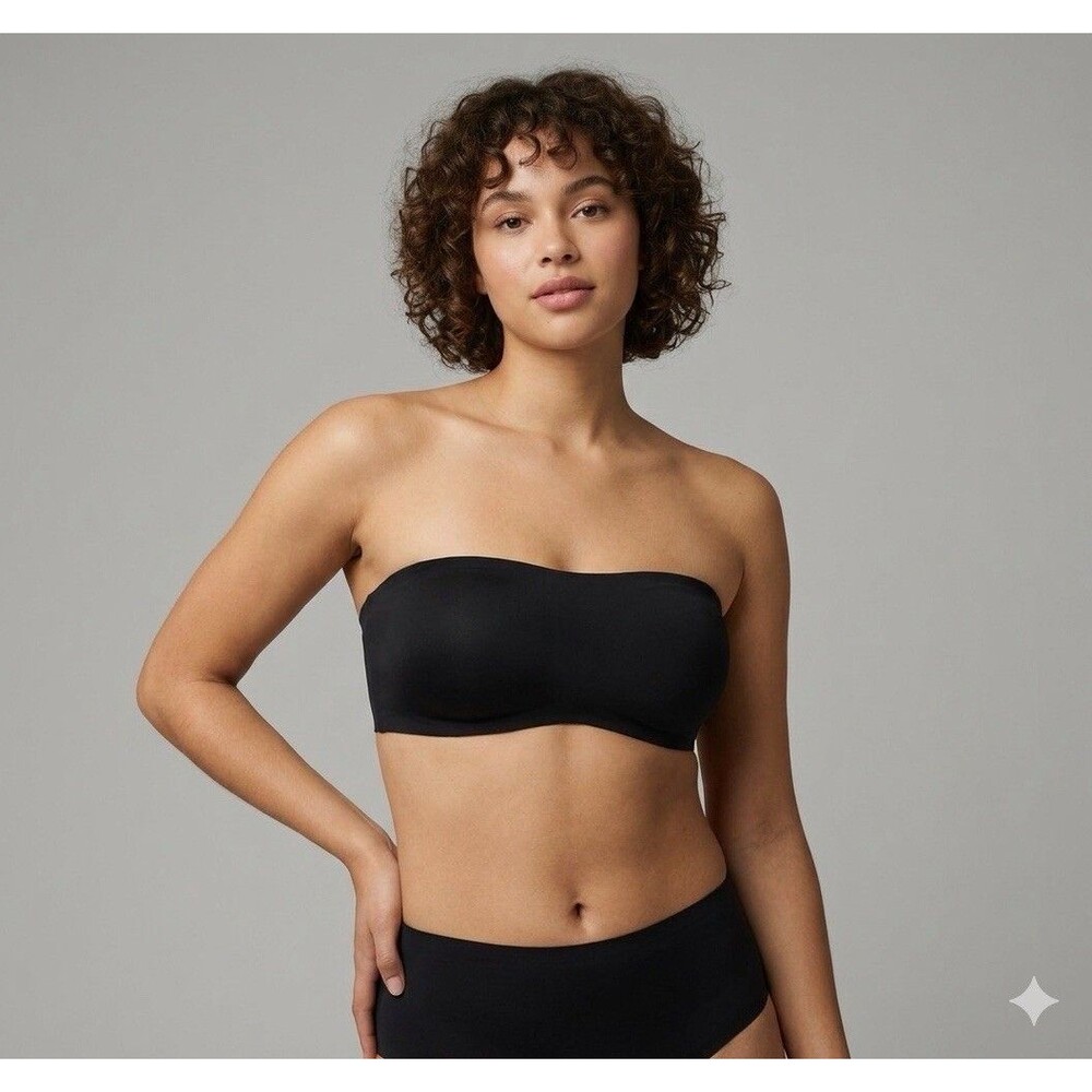 True & Co True Everybody Bandeau Bra Black XL Wirefree Convertible W/Straps NEW
